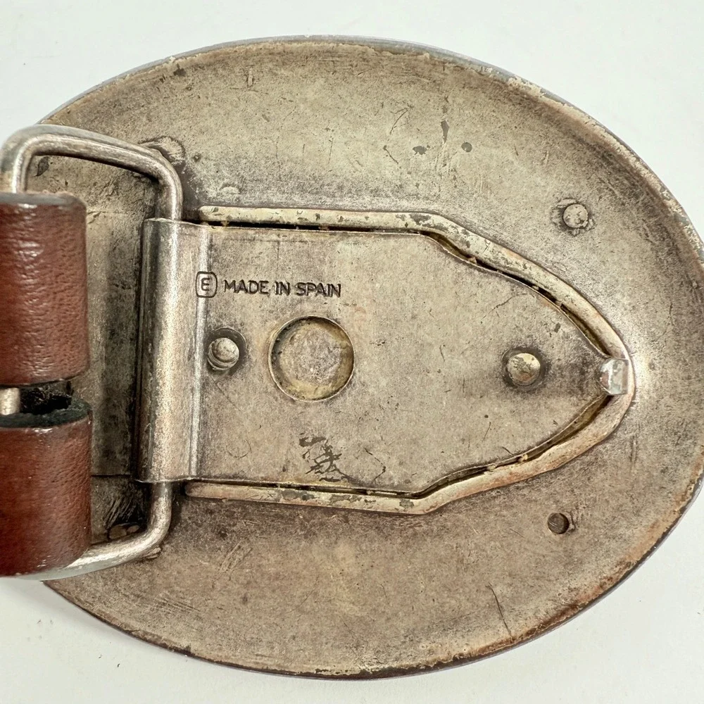 Frida Kahlo Belt Buckle with Monkey Leather Belt Size 36 Spain NWOT Southwestern